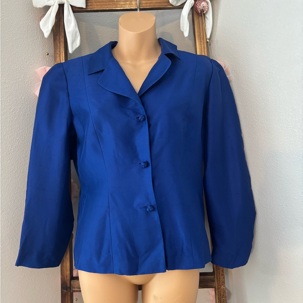 Talbot’s 100% Silk Royal Blue Elegant Blazer Jacket Y2K Size 8 Petite EUC